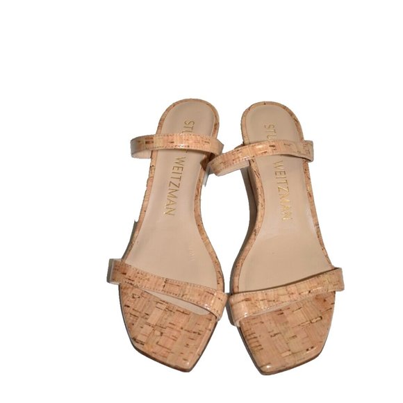 $450 Stuart Weitzman Aleena Wedge Slide Patent Cork mules NATURAL NUDE 6.5 (DB1) - Picture 2 of 7